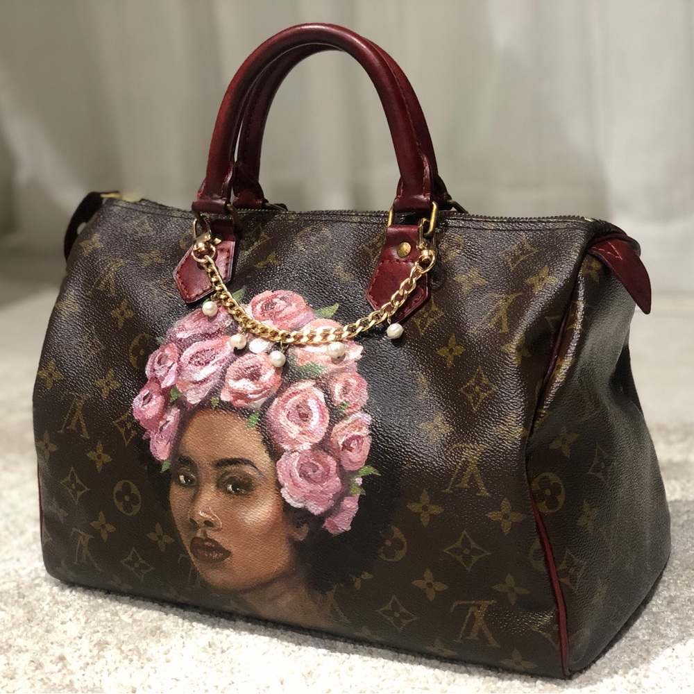 “Rose” Hand painted acrylic on LV Speedy 30